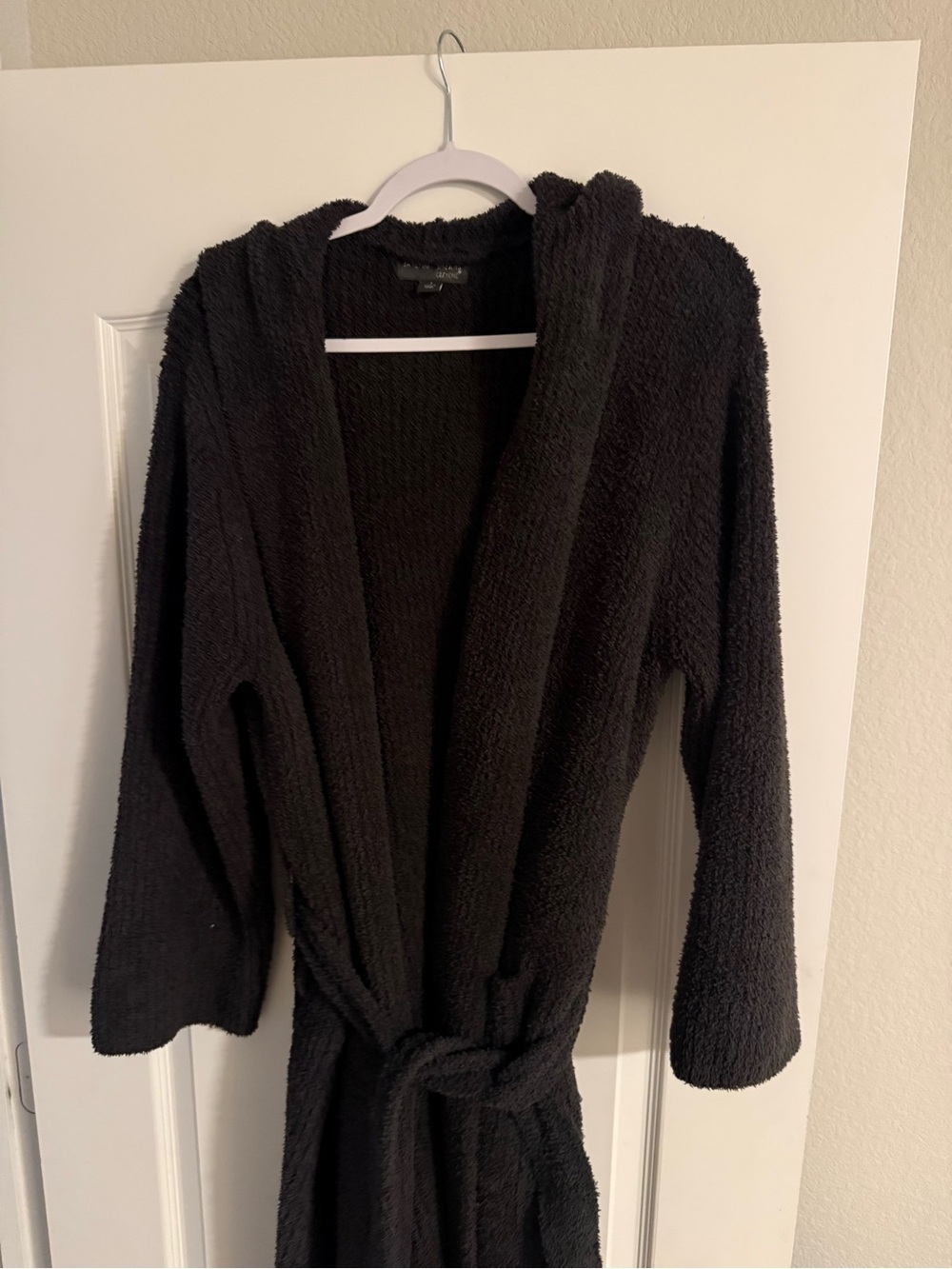 Barefoot Dreams Black Hooded Plush Knit Robe with Belt